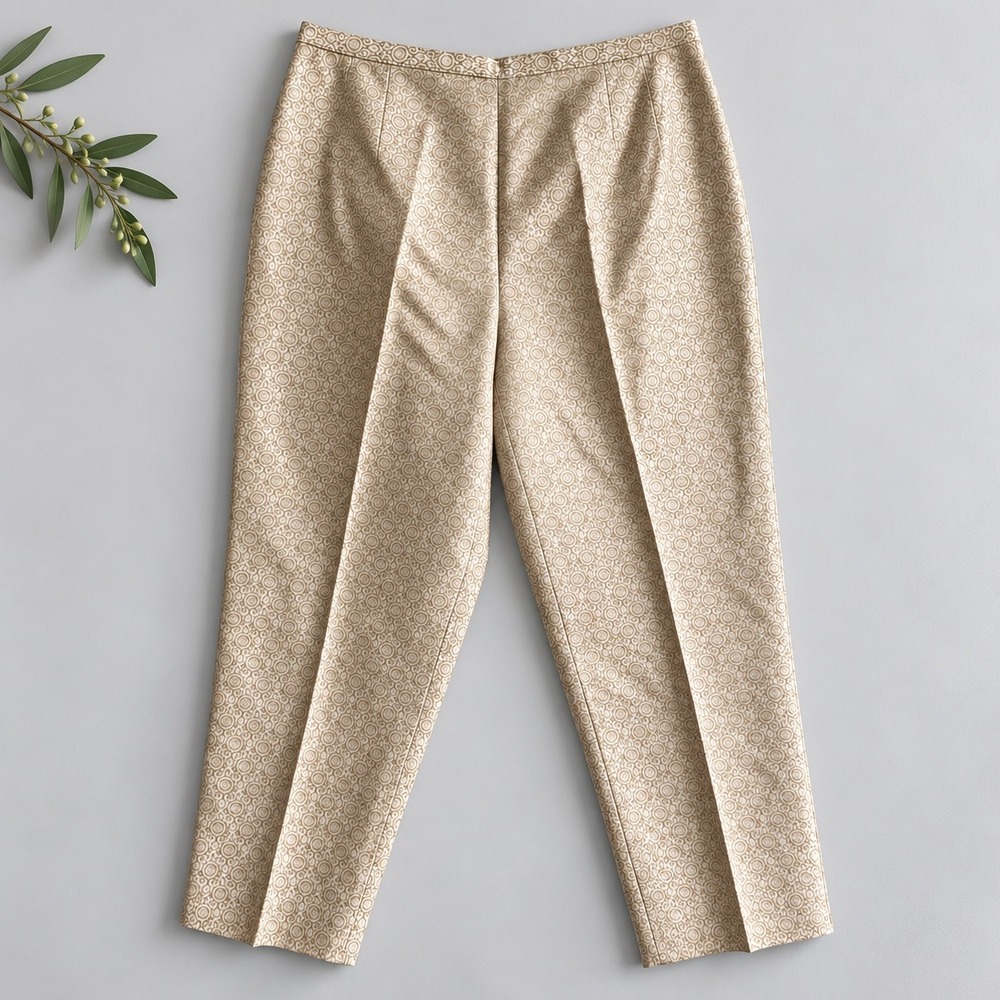Talbots Silk Trousers Gold Cream Jacquard Brocade Straight Leg Dress Pants 12P